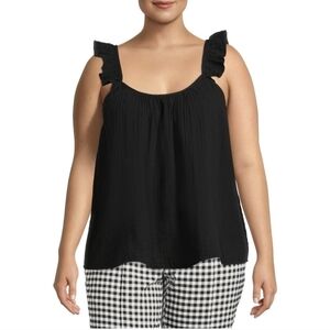 𝅺terra & Sky Women's Plus Size Ruffle Strap Black Tank Top 3X 24W-26W New